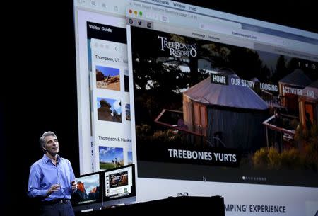 Apple senior vice president for software engineering Craig Federighi speaks at the Worldwide Developers Conference in San Francisco, California June 8, 2015. REUTERS/Robert Galbraith