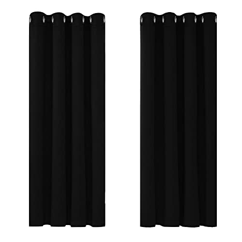 Deconovo Blackout Curtains Bedroom Super Soft Thermal Insulated Curtains Blackout Eyelet Blackout Curtains for Living Room 46 X 54 Inch Black 2 Panels