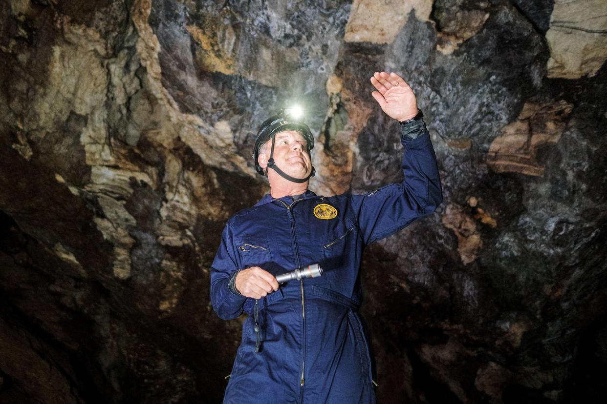 Professor Lee Berger gestures as he explains the scientific relevance of discovering Homo naledi in the Rising Star cave system, in May 11, 2023. Berger announced on June 5, 2023 that his team had discovered the oldest graves ever found in South Africa, pushing back the first traces of mortuary practices by some 100,000 years. / Credit: LUCA SOLA/AFP/Getty