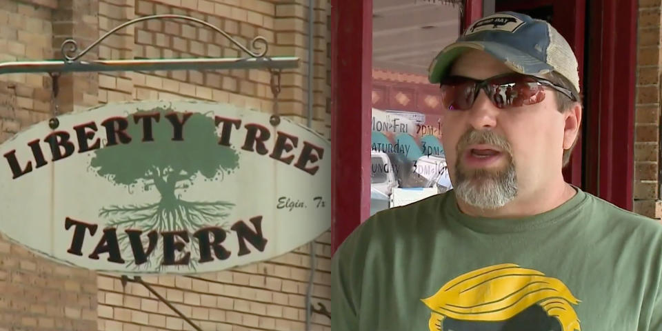 Kevin Smith, co-owner of Liberty Tree Tavern in Elgin, Texas, says customers are not allowed to wear masks in his bar.  (TODAY)