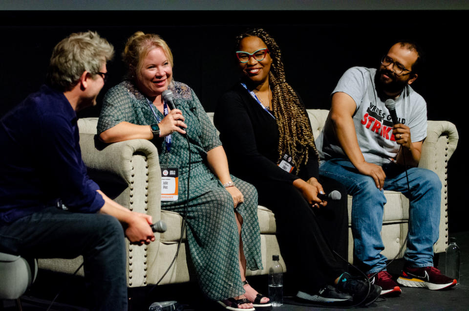 ATX TV Festival WGA on Strike panel Beau Willimon, Julie Plec, Zoanne Clack, and Greg Iwinski 