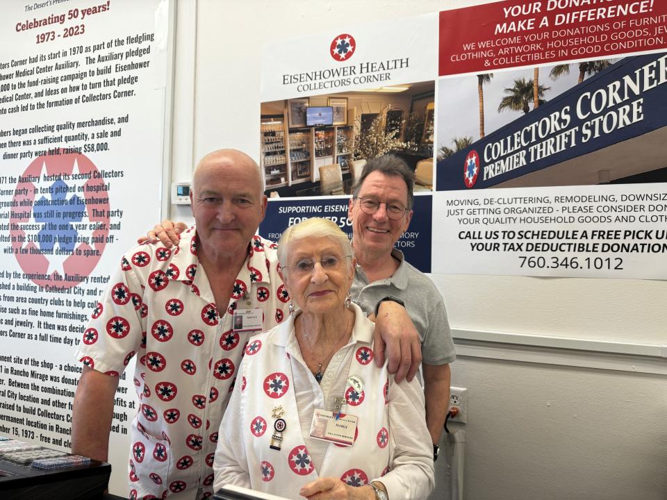 Margi White poses with Terry Boyle and Patrick Kearney at Collectors Corner.