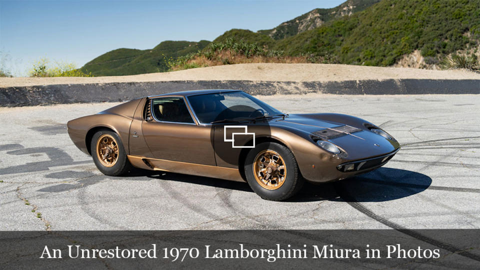 An unrestored 1970 Lamborghini Miura P400 S.