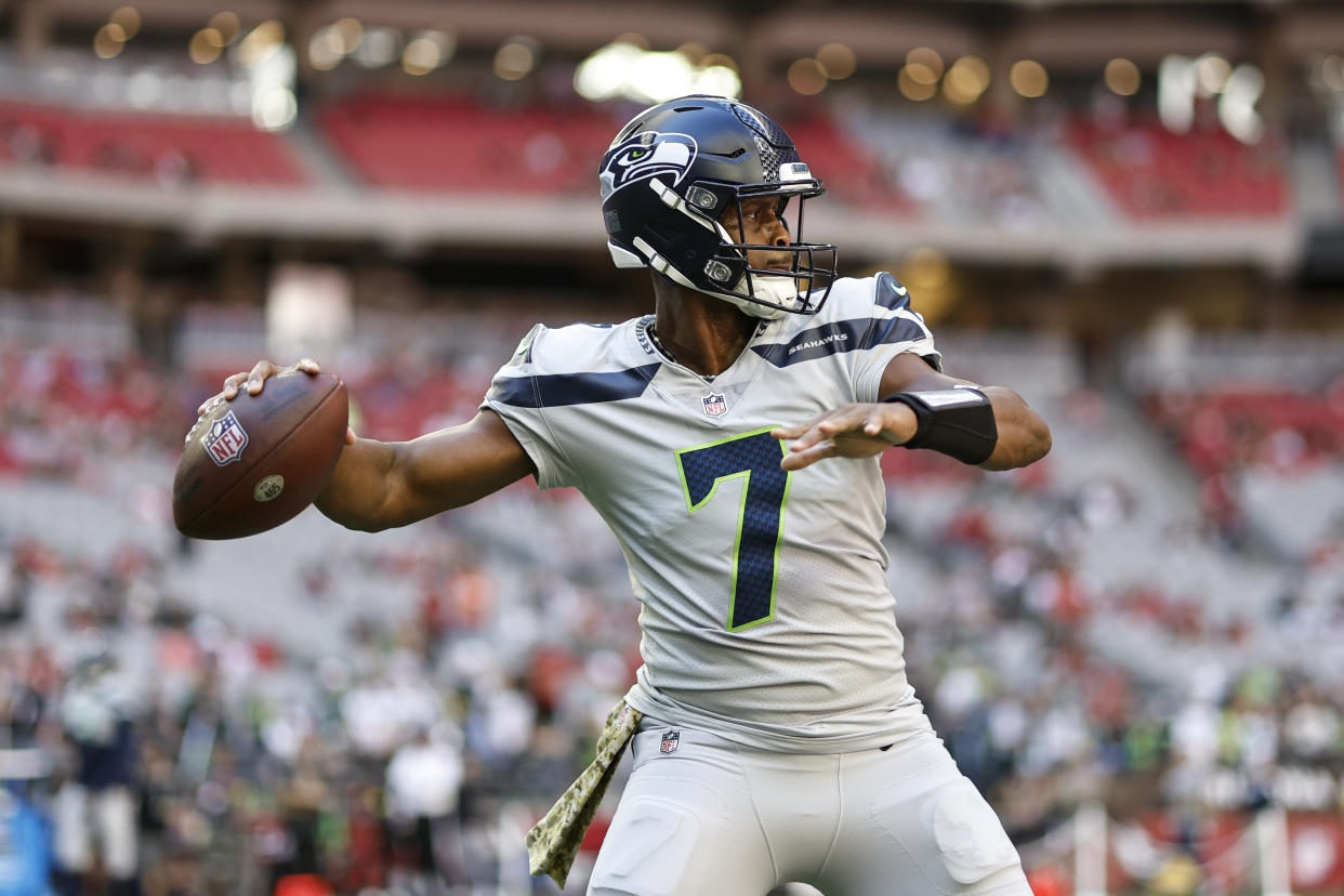 Seattle Seahawks quarterback Geno Smith is a heavy favorite to win Comeback Player of the Year. (Photo by Michael Owens/Getty Images)