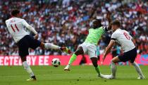 <p>England’s Dele Alli, Nigeria’s Victor Moses and England’s Gary Cahill battle for the ball </p>