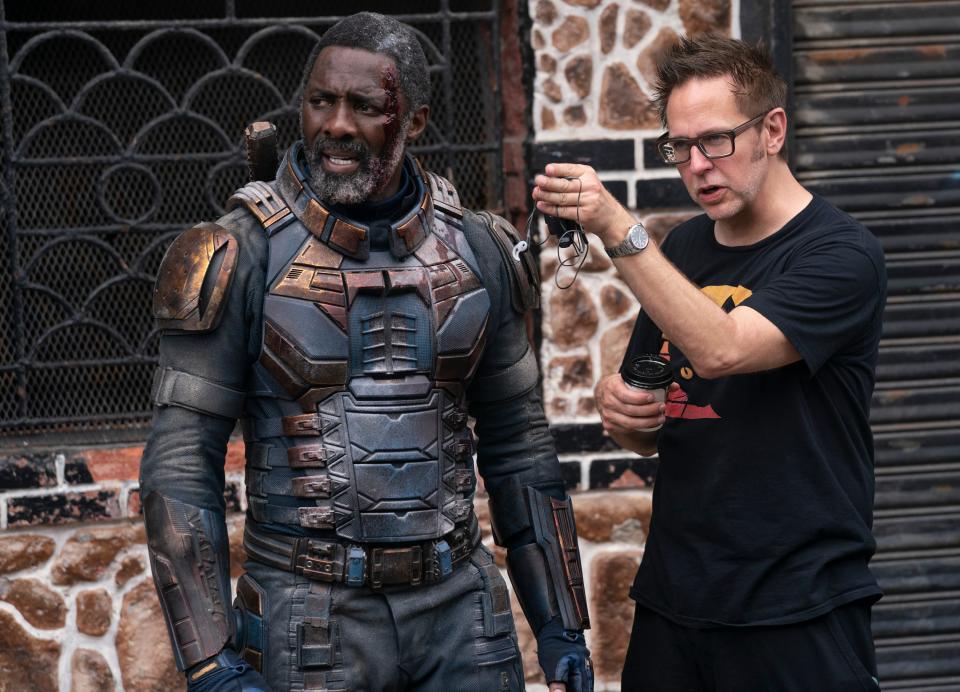 Idris Elba and director James Gunn on the set of "The Suicide Squad."