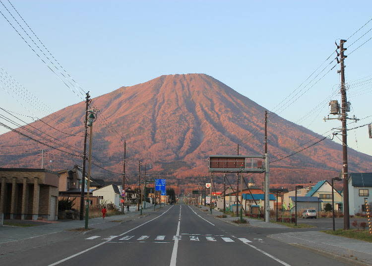 從真狩村的街道上所看見的「赤富士」