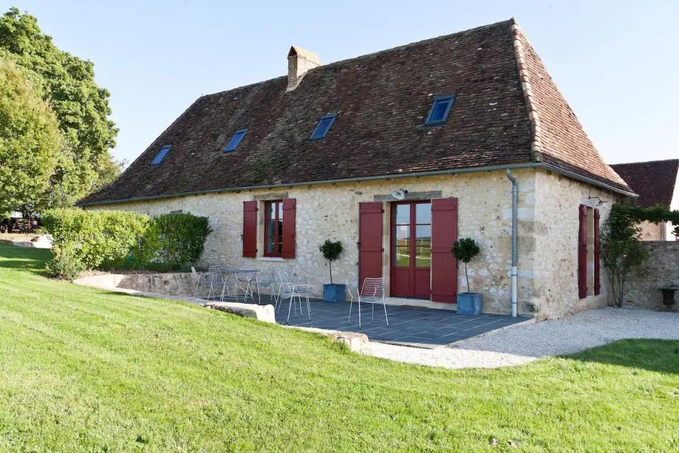 a house with red doors