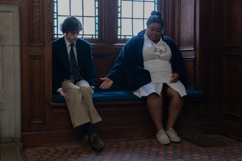 Dominic Sessa stars as Angus Tully and Da'Vine Joy Randolph as Mary Lamb in director Alexander Payne's The Holdovers. (Focus Features)
