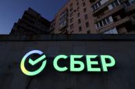 FILE PHOTO: The logo is on display in an office of Sberbank in Saint Petersburg