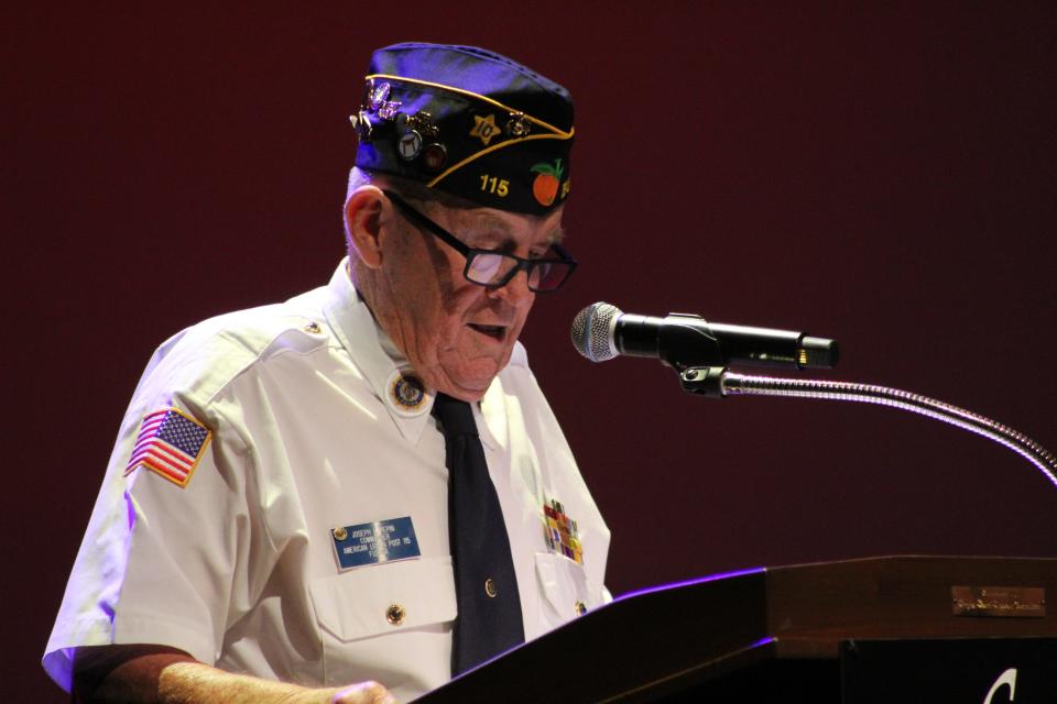 Joseph Pepin, who served in the U.S. Marine Corps, was the guest speaker during a Veterans Day ceremony Friday at the Flagler Auditorium in Palm Coast.