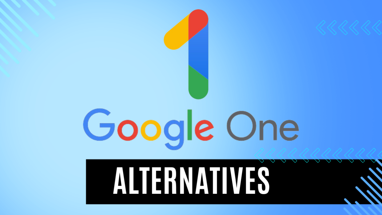  Google One logo on a gradient blue background, with the word 'alternatives' underneath. 