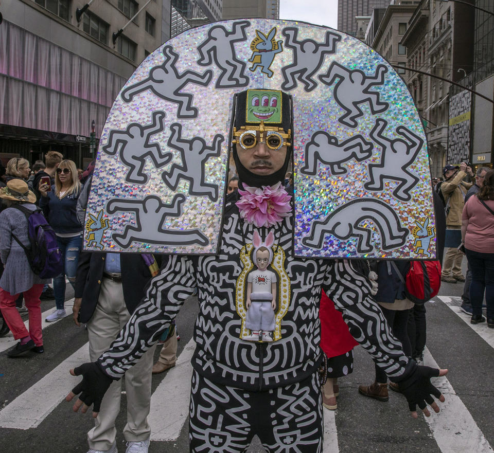 Davy Mitchell of New York City poses for a photo at the Easter Parade and Bonnet Festival, Sunday, April 21, 2019, in New York. (Photo: Gordon Donovan/Yahoo News) 