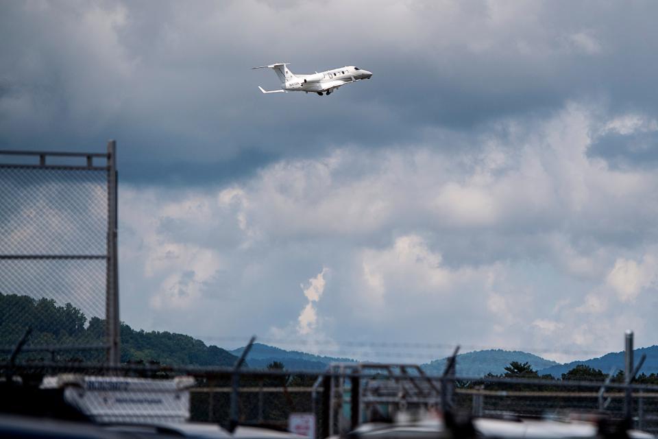 A plane takes off from the Asheville Airport July 14, 2023.