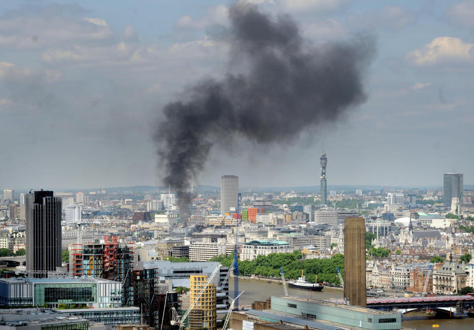 More than 75 firefighters and 20 appliances battled to control a huge fire in London's west end this week. The 10-storey building which houses a hotel and 86 flats on the Strand was being restored. An investigation into the cause of the blaze has started.