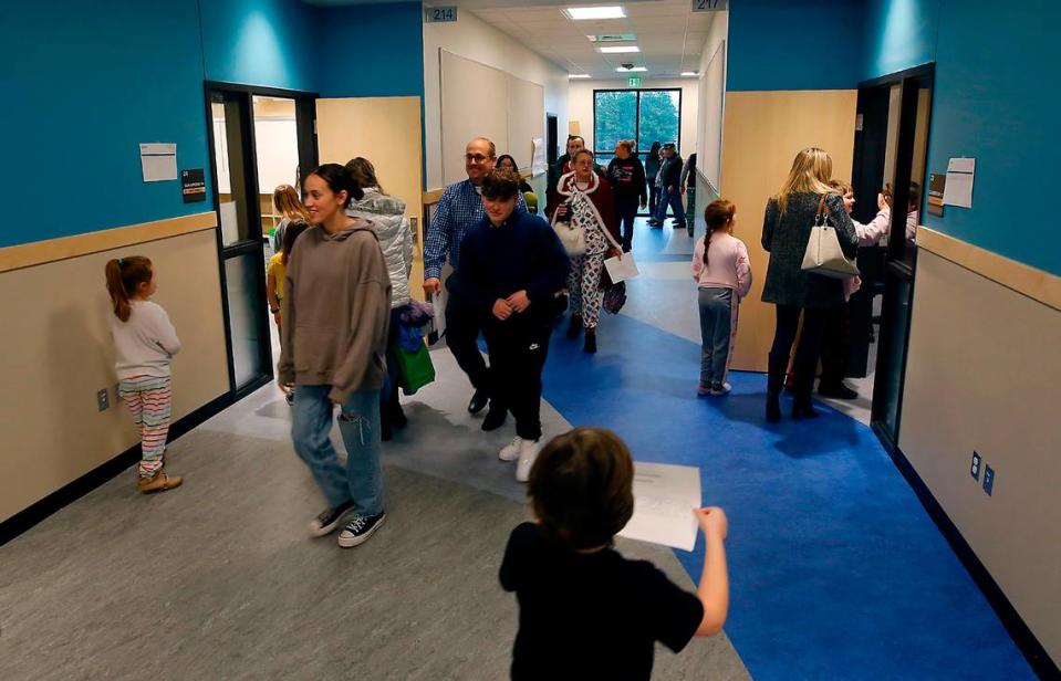 Students and family members take part in a special sneak peek event of the new 30-classroom Ridge View Elementary School in Kennewick.