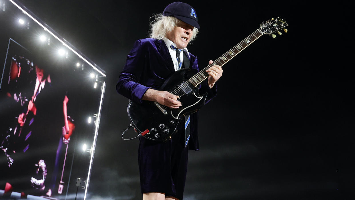  Angus Young performs at Power Trip festival 2023. 