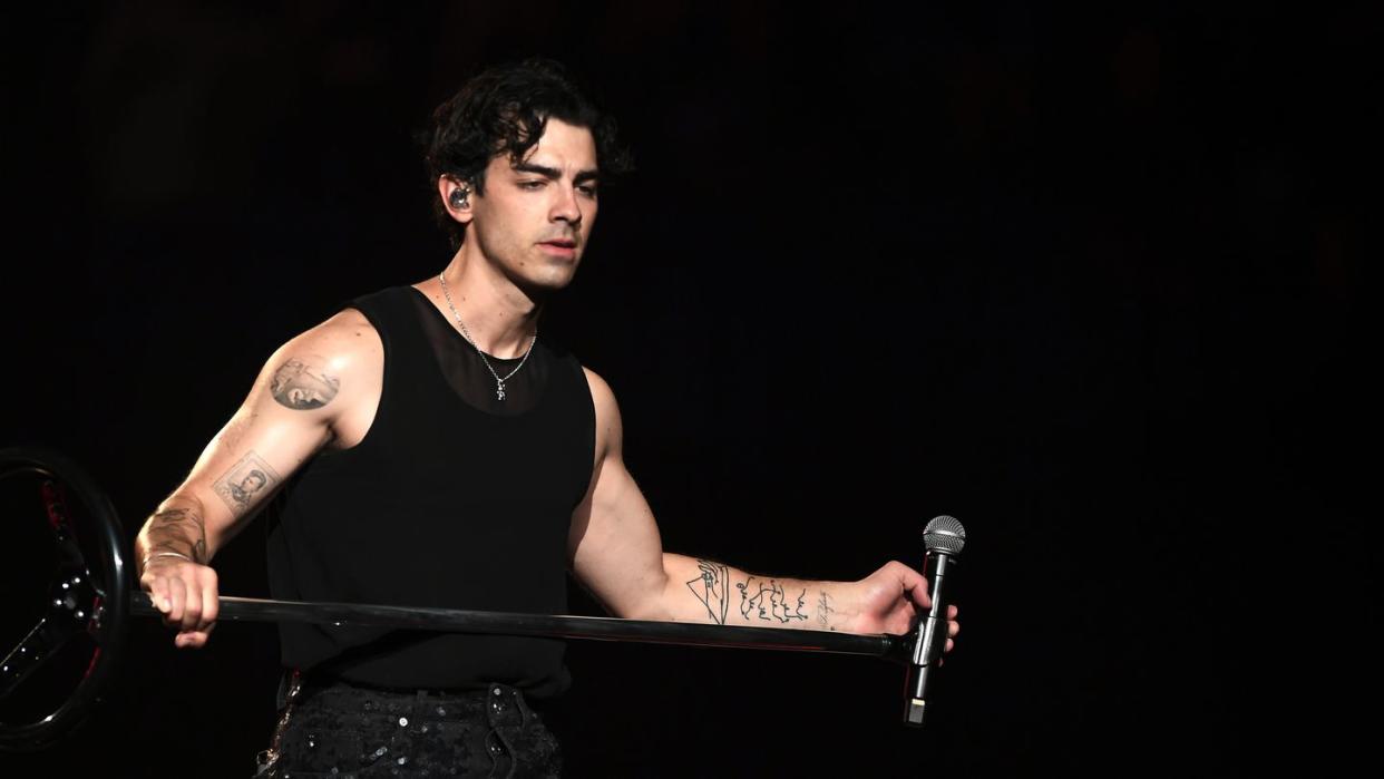 las vegas, nevada september 08 joe jonas of jonas brothers performs during a stop of the groups five albums one night the world tour at mgm grand garden arena on september 08, 2023 in las vegas, nevada photo by bryan steffygetty images