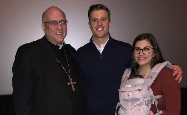 <p>Harrison Butker X</p> Harrison Butker and Isabelle Butker at a movie premiere in February 2019