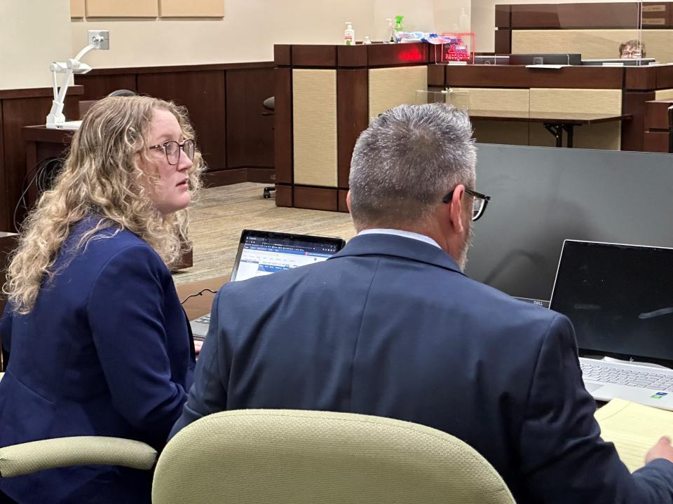 Emma Hirshy, a certified legal intern, and Assistant State Attorney Garett Berman, prosecute the DUI case against Calvin Riley Sr. on Friday, April 5, 2024. Certified legal interns are law students who have been authorized by the Florida Supreme Court to handle cases under the supervision of a licensed lawyer.