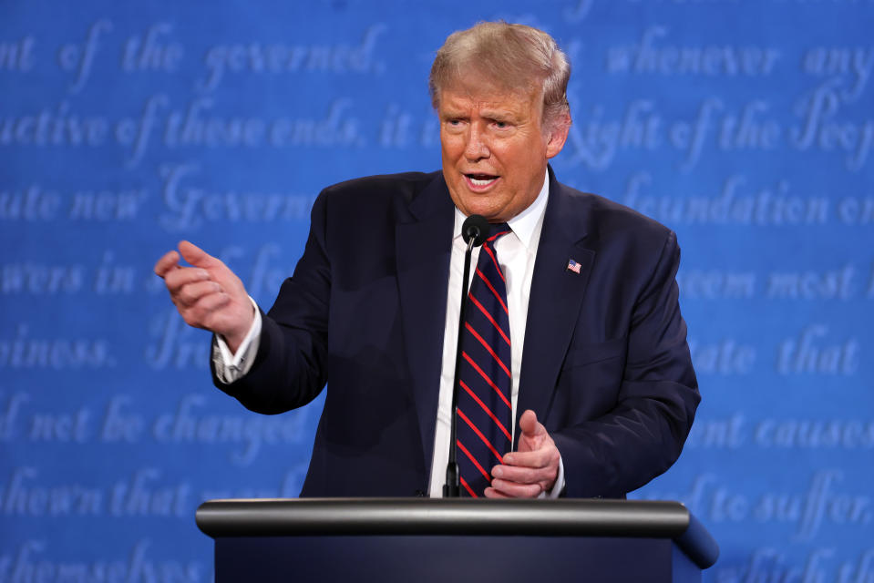 CLEVELAND, OHIO - SEPTEMBER 29:  U.S. President Donald Trump participates in the first presidential debate against Democratic presidential nominee Joe Biden at the Health Education Campus of Case Western Reserve University on September 29, 2020 in Cleveland, Ohio. This is the first of three planned debates between the two candidates in the lead up to the election on November 3. (Photo by Win McNamee/Getty Images)