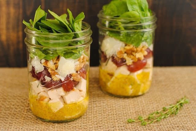 <strong>Get the <a href="http://food52.com/recipes/26238-chicken-spinach-salad-jars" target="_blank">Chicken & Spinach Salad Jars</a> recipe by foxeslovelemons from Food52</strong>