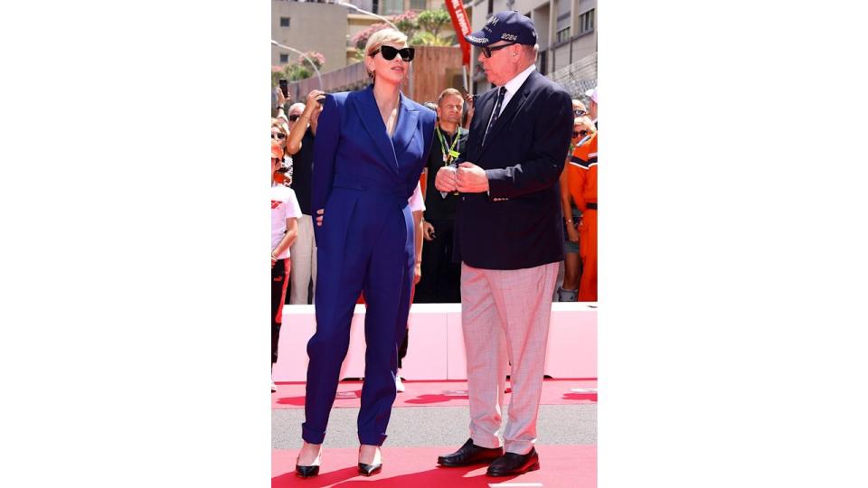 Princess Charlene of Monaco and Prince Albert II of Monaco attend the F1 Grand Prix of Monaco at Circuit de Monaco on May 26, 2024 