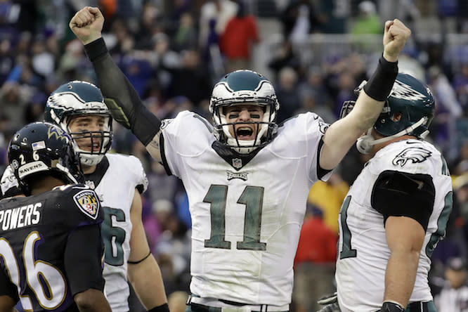The Eagles’ bolstered offense has Carson Wentz rather excited. (AP)