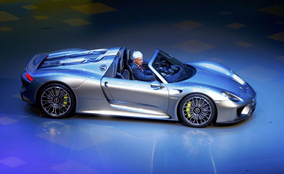 Porsche CEO, Matthias Mueller presents the new Porsche 918 Spyder hybrid car at the Volkswagen group night at the Frankfurt motor show