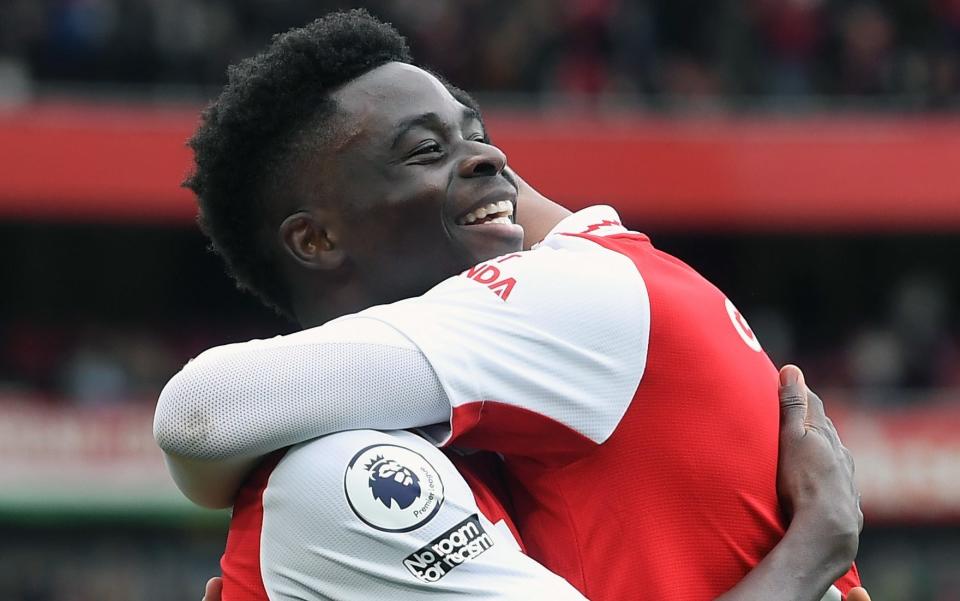 Bukayo Saka celebrating a goal - Arsenal vs Crystal Palace live: Score and latest updates from the Premier League - EPA/Andy Rain