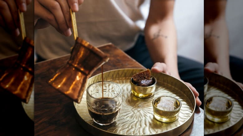 turkish coffee pouring tray