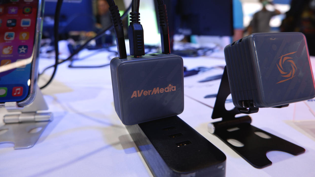  Photo of the Avermedia Premium Go series of GaN chargers, with HDMI 4K output, USB hub, and 1080p capture in the Elite Go. 