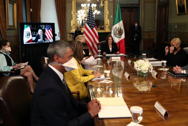 U.S. Vice President Kamala Harris and Mexico's President Andres Manuel Lopez Obrador hold a virtual bilateral meeting, in Washington