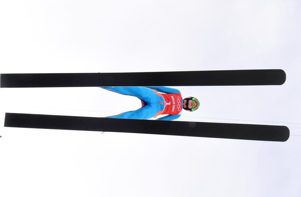 US Sarah Hendrickson competes in the Women's Ski Jumping Normal Hill Individual official training at the RusSki Gorki Jumping Center during the Sochi Winter Olympics on February 9, 2014 in Rosa Khutor, near Sochi.