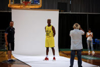 Congolese basketball player Christ Wamba is photographed during the official photoshoot of Aris Thessaloniki BC at the Alexandreio Melathron Nick Galis Hall in Thessaloniki, Greece, September 13, 2018. REUTERS/Alkis Konstantinidis