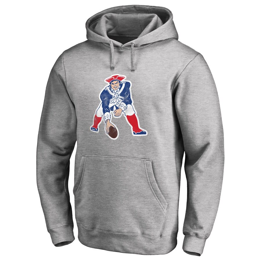 Men's New England Patriots NFL Pro Line Gray Throwback Logo Pullover Hoodie