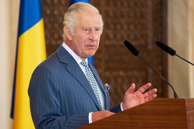 <p>MIHAI BARBU/AFP via Getty</p> King Charles in Romania