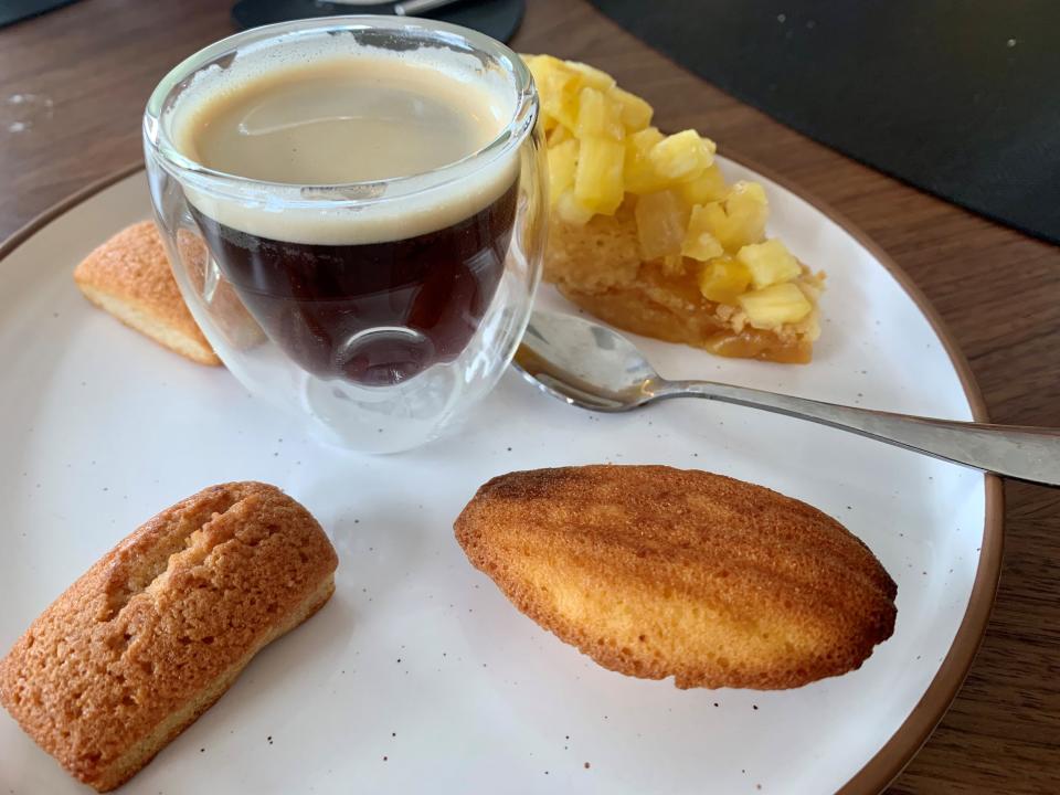 Café Gourmand at Le French Restaurant in Indian Harbour Beach, a demi-tasse surrounded by miniature desserts was lovely.