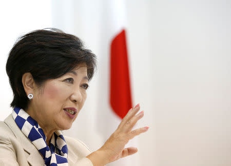 Tokyo Governor Yuriko Koike, head of Japan's Party of Hope, speaks during an interview with Reuters in Tokyo, Japan October 6, 2017. REUTERS/Issei Kato