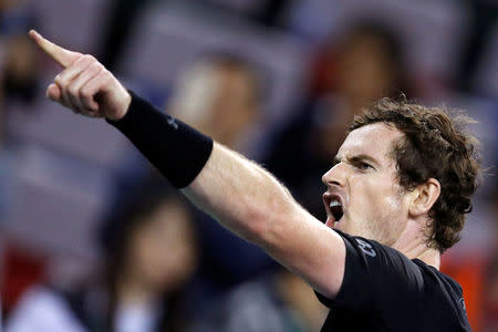 Tennis - Shanghai Masters tennis tournament - Shanghai, China - 13/10/16. Andy Murray of Britain celebrates after defeating Lucas Pouille of France. REUTERS/Aly Song