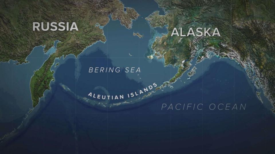 PHOTO: A map shows the area where Russian and Chinese military exercises were held near Alaska. (ABC News)