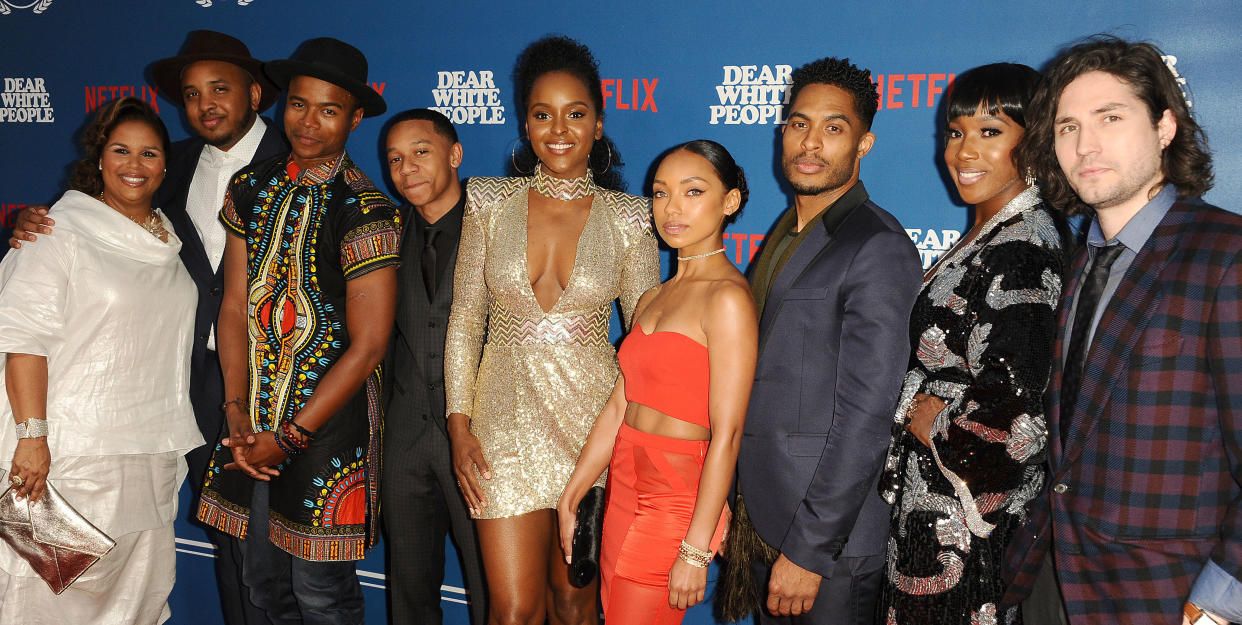 Cast and crew members of "Dear White People" pose for a group photo in Los Angeles on April 27, 2017. (Photo: Jason LaVeris/Getty Images)