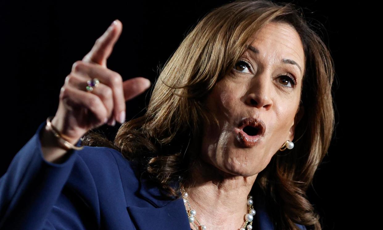 <span>Harris speaks at West Allis central high school during her first campaign rally in Milwaukee, Wisconsin, on 23 July 2024.</span><span>Photograph: Kamil Krzaczyński/AFP/Getty Images</span>