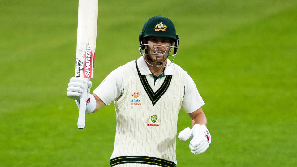 David Warner brought up his 50 against Pakistan in unusual fashion. (Getty Images)