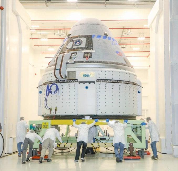 Boeing first CST-100 Starliner capsule as it appeared in November 2019, a few weeks before its launch on the company's first unpiloted test flight.  / Credit: Boeing