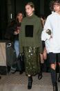 <p>Hailey attended the Off-White show in Paris in this glamorous slouchy number.</p>