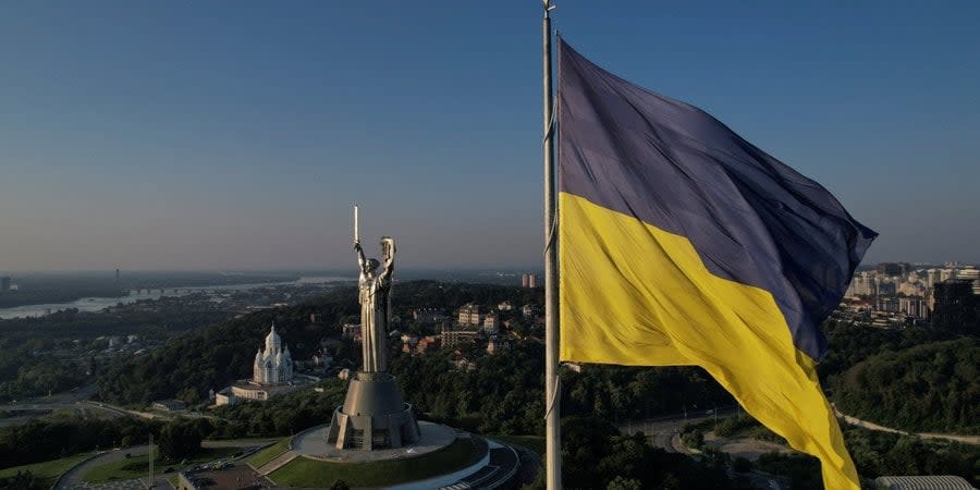 The flag of Ukraine over Kyiv, August 2023