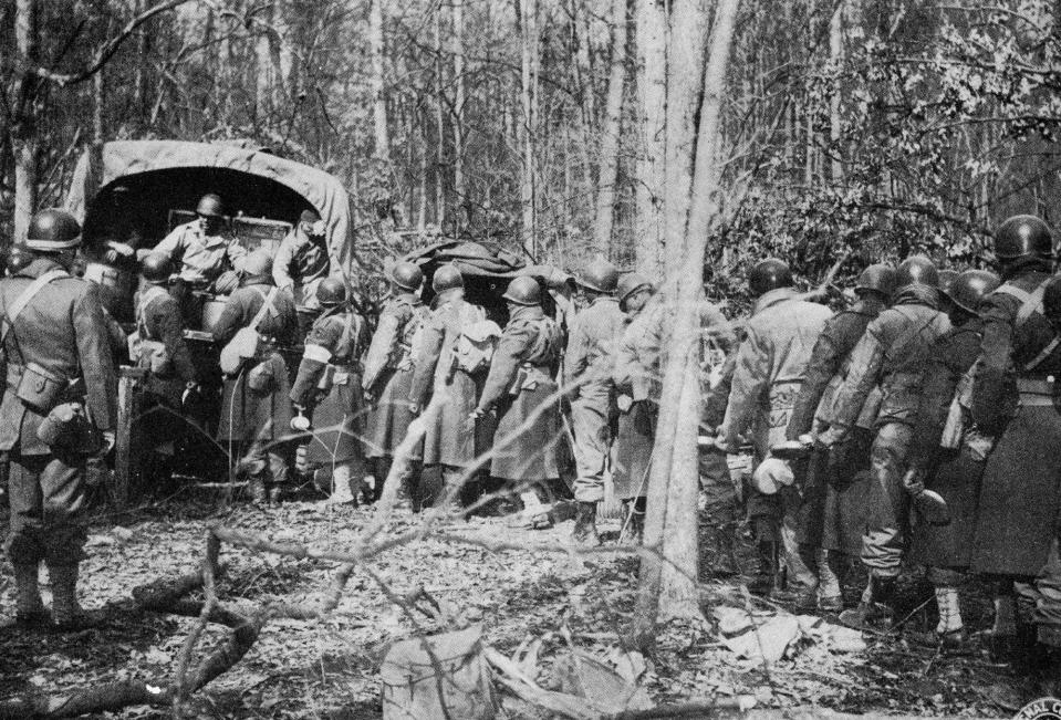 An undated photo of a chow line at Camp Breckinridge in Union County.