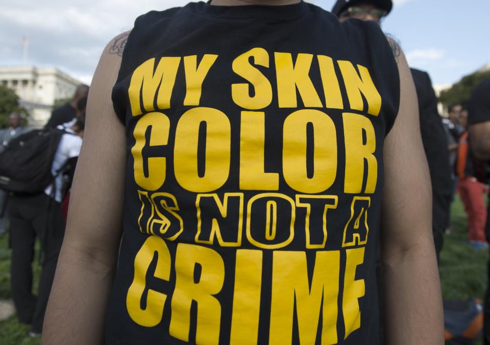 Demonstrators with the group Justice League NYC and others participate in a March2Justice rally for criminal justice reform legislation to end racial profiling and demilitarize police forces.&nbsp; (Photo: SAUL LOEB via Getty Images)