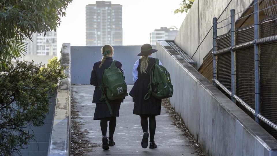 BRISBANE AUSTRALIA - NewsWire Photos AUGUST 12, 2021: Education stock of students from the South Brisbane area leaving school for the day. NCA NewsWire / Sarah Marshall